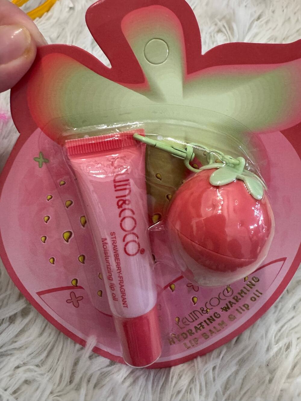Kevin & Coco Strawberry lip balm and moisturizer lip oil set cute